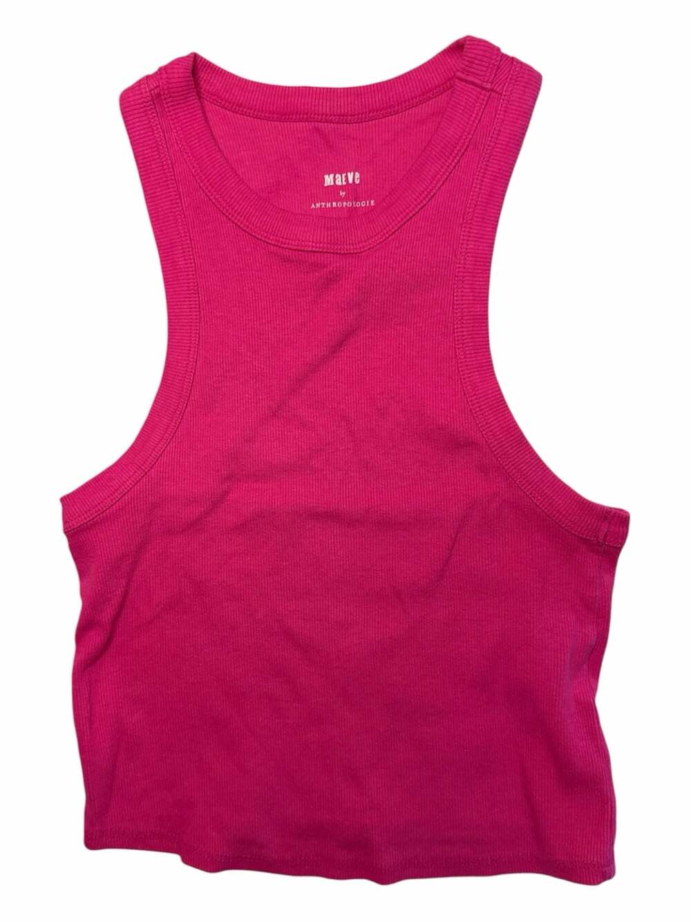 Maeve by Anthropologie Hot Pink Ribbed Crop Tank Top Small